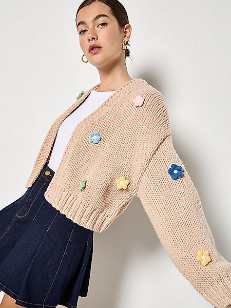 Apricot Cardigan Grobstrick-Strickjacke mit Gänseblümchen-Applikation günstig online kaufen