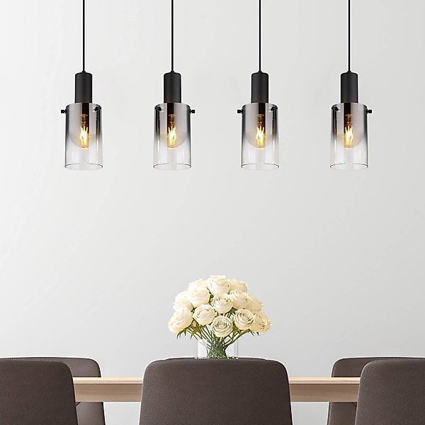Hängelampe Florentina, Länge 103 cm, rauchgrau, Glas, 4-flg. günstig online kaufen