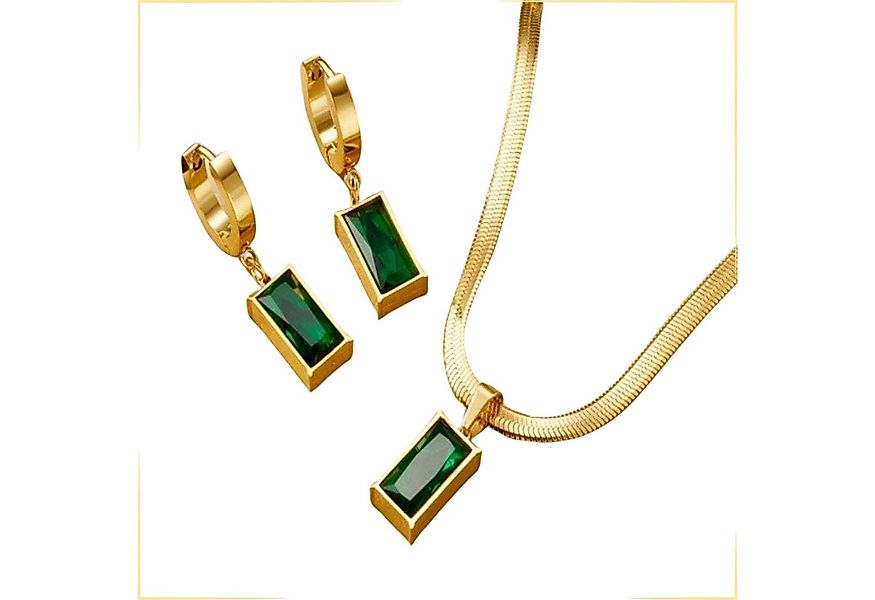 GOLDKLEIN Schmuckset Ohrringe Halskette vergoldeter Edelstahl mit grünem St günstig online kaufen