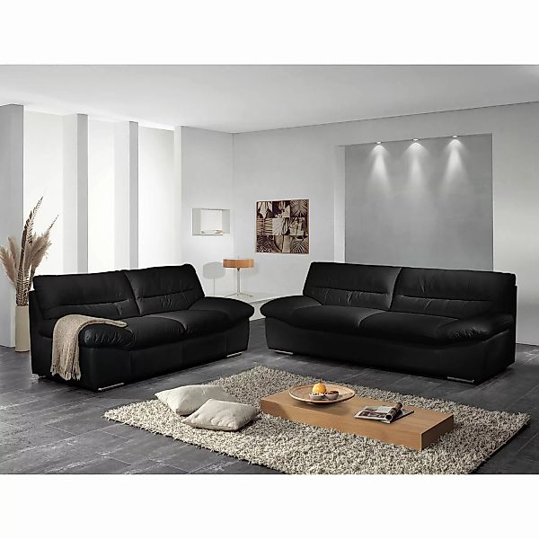 home24 Cotta Sofa Doug 3-Sitzer Schwarz Echtleder 231x87x100 cm (BxHxT) Mod günstig online kaufen