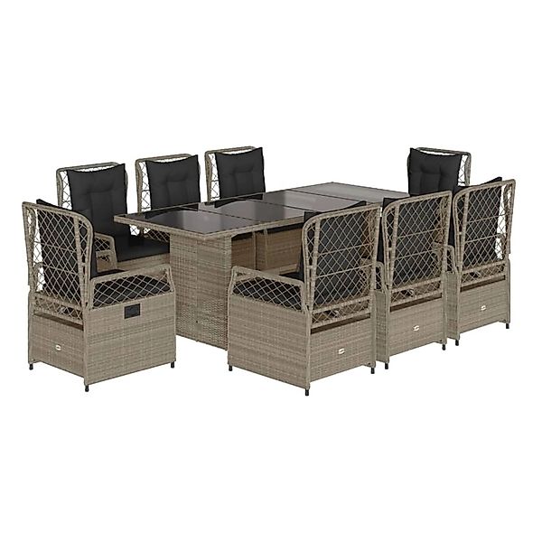 vidaXL 9-Tlg Garten-Essgruppe mit Kissen Hellgrau Poly Rattan 3262941 günstig online kaufen