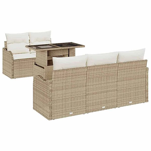 vidaXL Garten-Sofa-Set mit Kissen 6-Tlg Beige Poly Rattan 3348377 günstig online kaufen