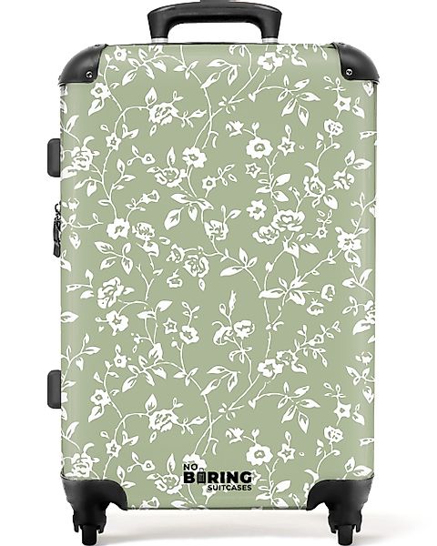 NoBoringSuitcases.com© Hartschalen-Trolley Hellgrün mit weißen Blüten günstig online kaufen