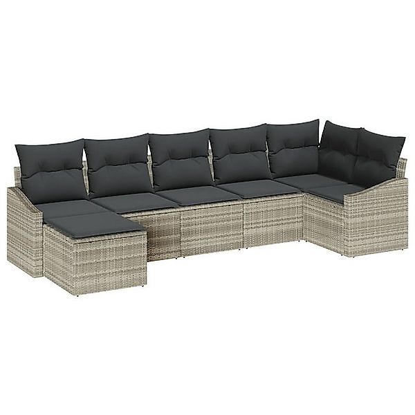 vidaXL Loungesofa 7-teiliges Garten Esszimmer Set mit Kissen Hellgraues Pol günstig online kaufen