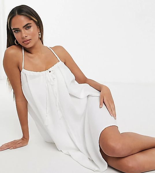 Esmee – Exklusives, schwingendes Mini-Strandkleid in Weiß mit Spaghetti-Trä günstig online kaufen