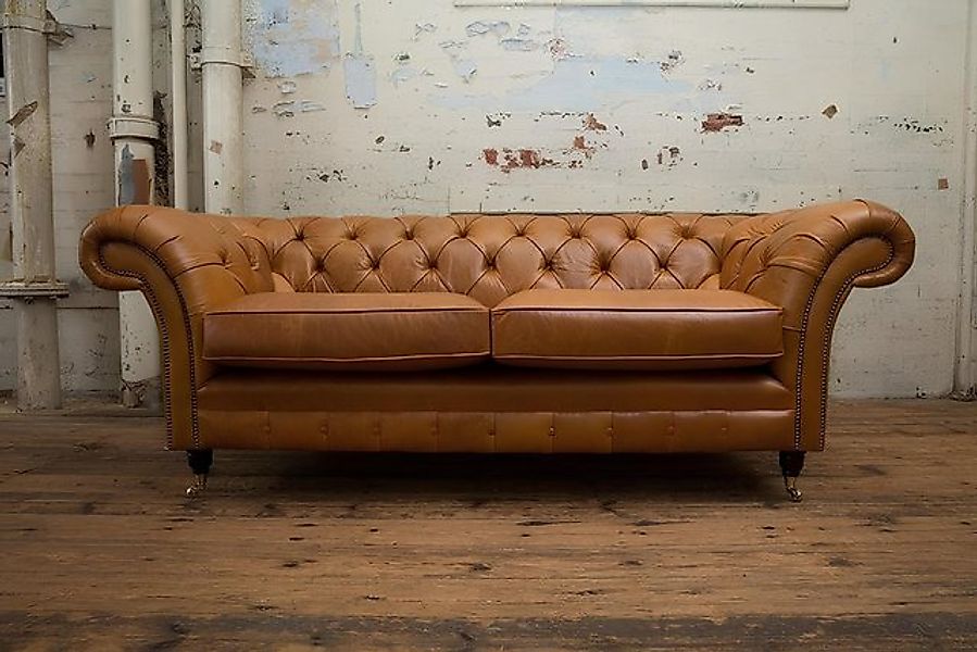 Xlmoebel Sofa Luxuriöses Ledersofa Chesterfield in Textil Braun für 3 Perso günstig online kaufen