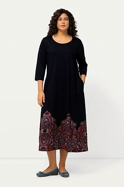 Ulla Popken Maxikleid Jerseykleid Paisleybordüre Rundhals 3/4-Arm günstig online kaufen