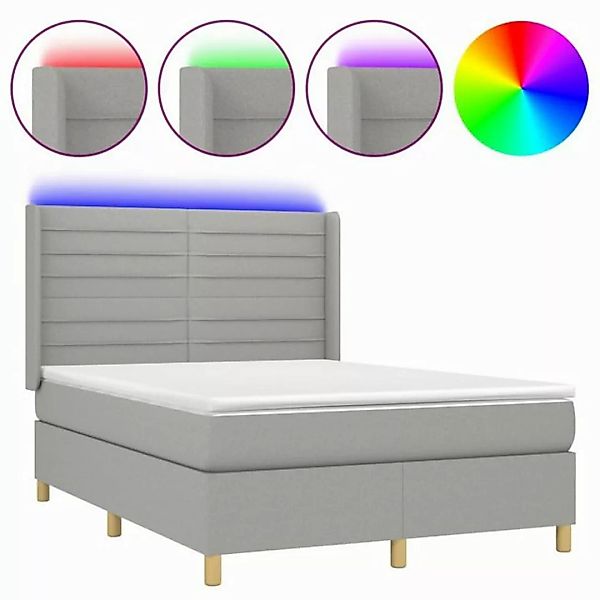 vidaXL Boxspringbett Boxspringbett mit Matratze LED Hellgrau 140x200 cm Sto günstig online kaufen