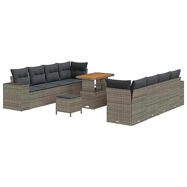 vidaXL Gartensofa-set mit Kissen mit Speicher 11-Tlg Grau Poly-Rattan 33639 günstig online kaufen