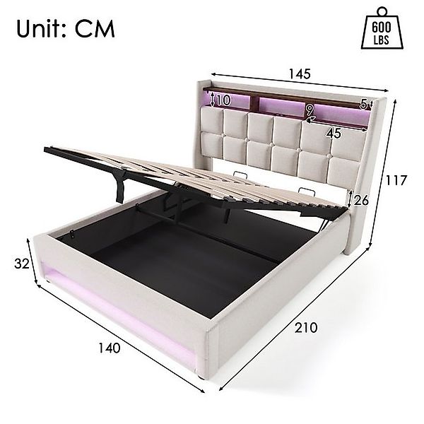 STILVORA Polsterbett Stauraumbett 140x200cm mit USB Steckdose Jugendbett Ei günstig online kaufen