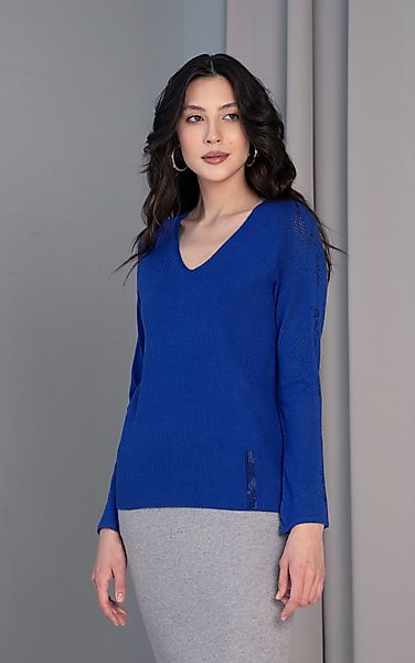 Passioni Strickpullover mit V-Ausschnitt und Strass günstig online kaufen