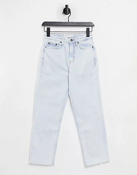 Topshop – Jeans mit geradem Bein in Bleach-Waschung-Blau günstig online kaufen