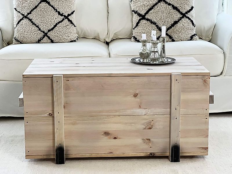 Holztruhe grau aus massivem Kiefernholz im Vintage Look günstig online kaufen