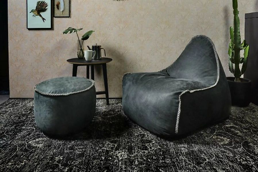 RETROit Dunes Sitzsack Sparset – Sessel mit Hocker aus Naturleder Anthrazit günstig online kaufen