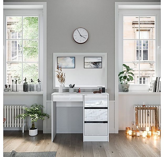 Vicco Schminktisch Sherry, Weiß Hochglanz, 90 cm ohne Spiegel günstig online kaufen