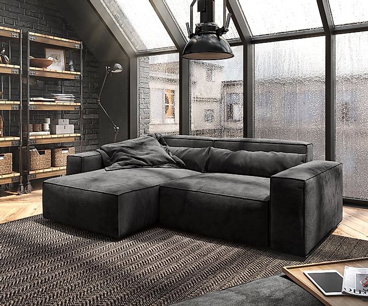 DELIFE Ecksofa Sirpio, Mikrofaser Schwarz 230x155 günstig online kaufen