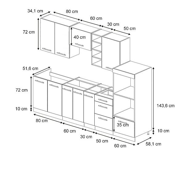Vicco Küchenzeile Fame-Line, Hellblau-grau/Anthrazit/Anthrazit, 280 cm günstig online kaufen