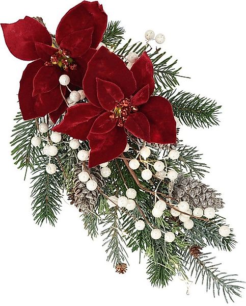 Winterliche Kunstpflanze Gesteck, Poinsettia mit LED Beleuchtung, Weihnacht günstig online kaufen