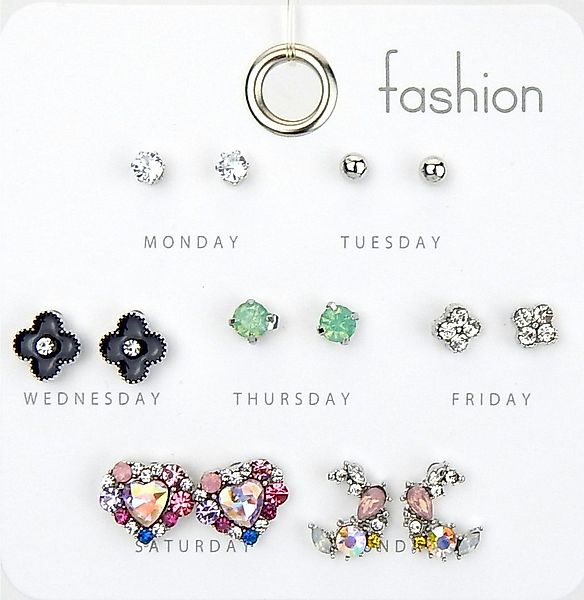 Ella Jonte Ohrring-Set, silber bunt 7 Paar Strass Ohrstecker in Geschenktüt günstig online kaufen