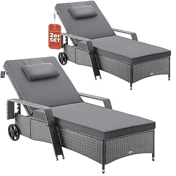 Polyrattan Sonnenliege 2er-Set Grau/Anthrazit 193x90x43cm günstig online kaufen