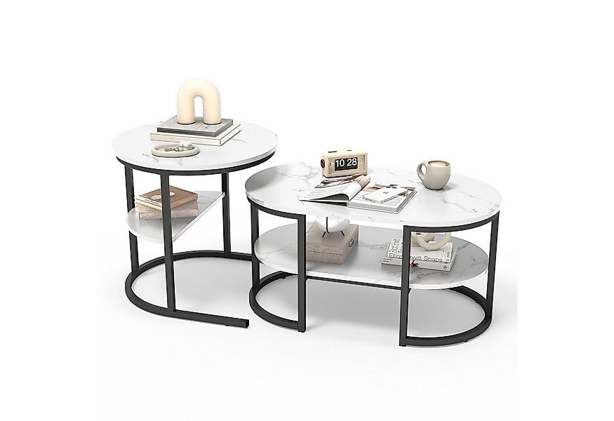 FUROKOY Couchtisch 2er-Satztisch Beistelltisch stapelbarer Sofatisch (Runde günstig online kaufen