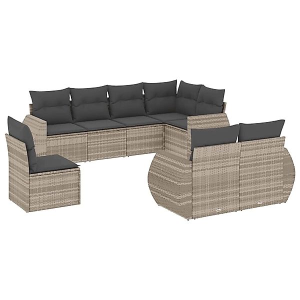 vidaXL 8-Tlg Garten-Sofagarnitur mit Kissen Hellgrau Poly Rattan 3253979 günstig online kaufen