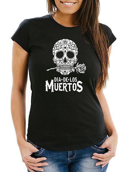 Neverless Print-Shirt Damen T-Shirt Sugar Skull Dia De Los Muertos Totenkop günstig online kaufen