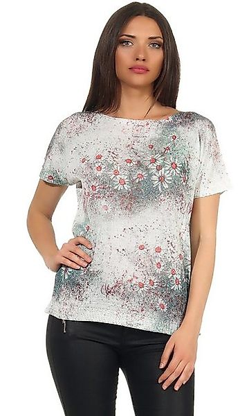 Mississhop Print-Shirt Damen weißes Shirt mit Blumen Tshirt Bluse 320 günstig online kaufen