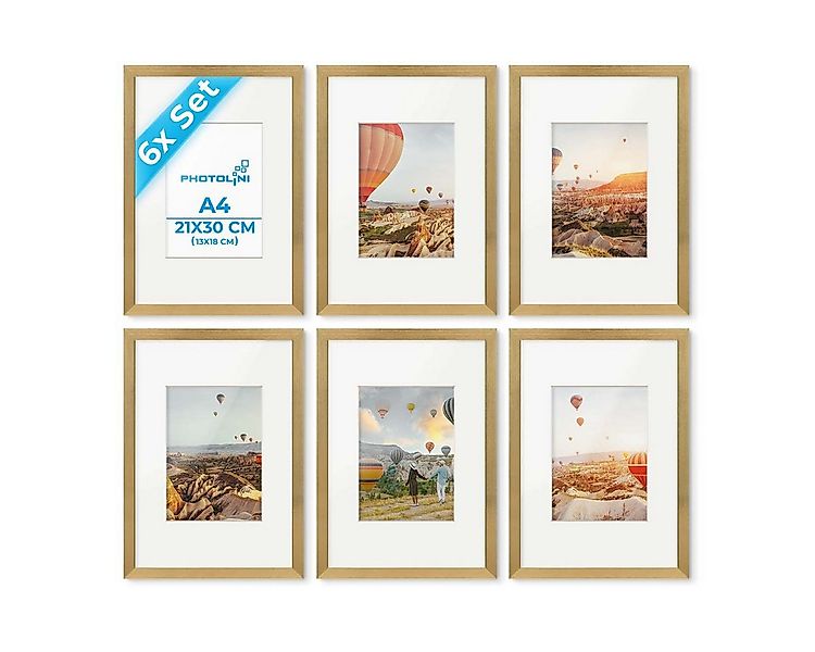 PHOTOLINI Bilderrahmen 6er Set 21x30 cm / A4 Modern Schmal mit Passepartout günstig online kaufen