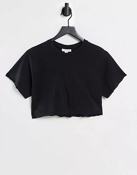 Topshop – Kurz geschnittenes T-Shirt in Schwarz mit Raglanärmeln günstig online kaufen