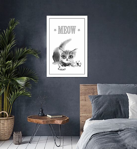 queence Leinwandbild »Katze MEOW«, Kunst-Modern-Schriftzug-Tiere-Katze-Katz günstig online kaufen