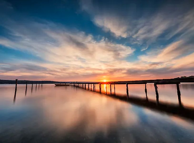 Papermoon Fototapete »Lake Sunset Wooden Pier« günstig online kaufen