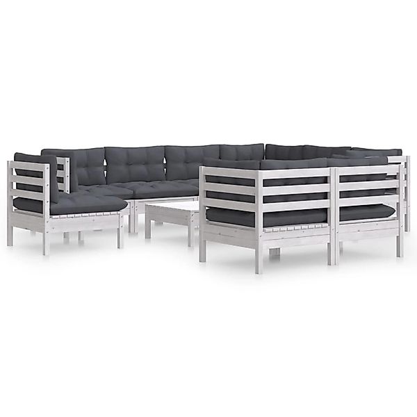 vidaXL 10-Tlg Garten-Lounge-Set mit Kissen Weiß Kiefer Massivholz 3096774 günstig online kaufen