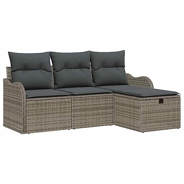 vidaXL Gartensofa-Set mit Kissen mit Speicher 4 Stk Grau Poly-Rattan 335894 günstig online kaufen