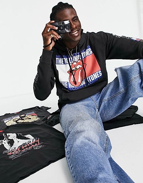 Tommy Jeans X Rolling Stones – Kapuzenpullover in Schwarz mit Rückenprint günstig online kaufen