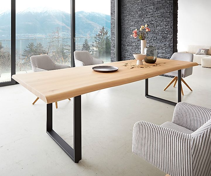 Esstisch Edge 260x100 Eiche Natur Kufe Schwarz Live-Edge günstig online kaufen