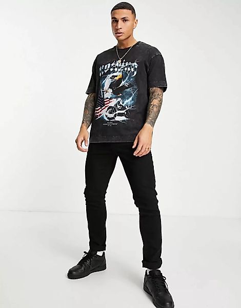 Good For Nothing – Oversize-T-Shirt in schwarzer Acid-Waschung mit Adler-Re günstig online kaufen