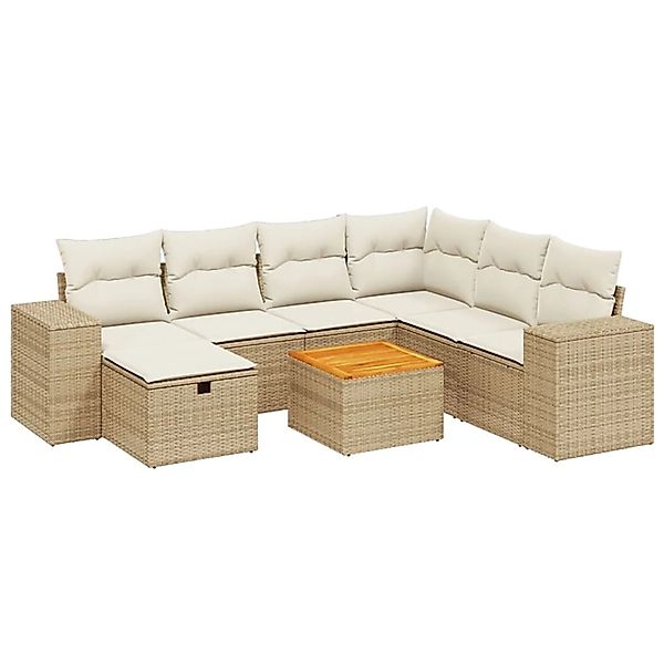 vidaXL 8-Tlg Garten-Sofagarnitur mit Kissen Beige Poly Rattan 3265188 günstig online kaufen