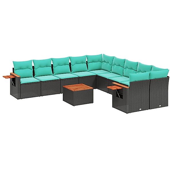 vidaXL 11-Tlg Garten-Sofagarnitur mit Kissen Schwarz Poly Rattan 3227198 günstig online kaufen