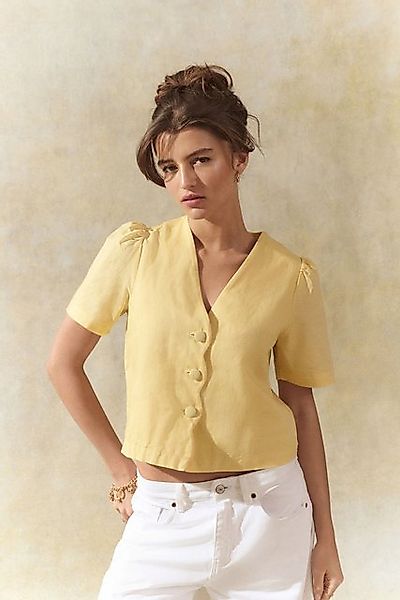 Next Kurzarmbluse Kurzärmelige Button-down-Bluse mit Bogenkanten (1-tlg) günstig online kaufen