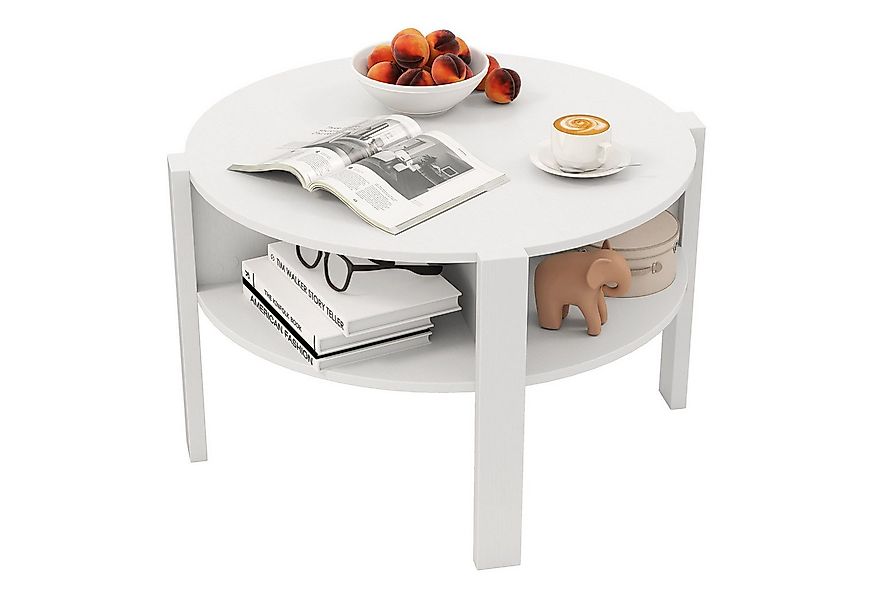 COSTWAY Couchtisch, Rund mit Stauraum, Wohnzimmertisch Holz, weiß günstig online kaufen