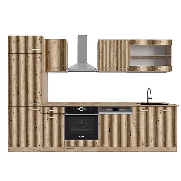 Vicco R-Line Küchenzeile Artisan-Eiche/Goldkraft Eiche 300 cm ohne Arbeitsp günstig online kaufen