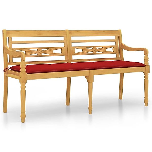 Vidaxl Batavia-bank Mit Rotem Kissen 150 Cm Massivholz Teak günstig online kaufen