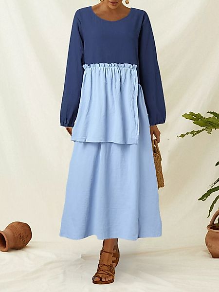 Color Block Laterne Langarm Patchwork O-Ausschnitt Kleid günstig online kaufen