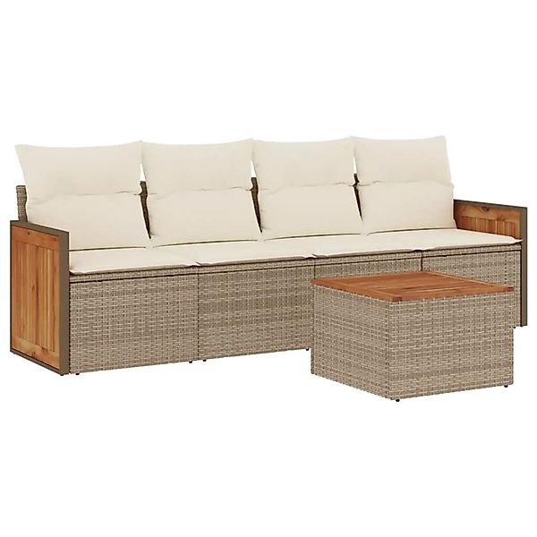 vidaXL 5-Tlg Garten-Sofagarnitur mit Kissen Beige Poly Rattan 3227458 günstig online kaufen