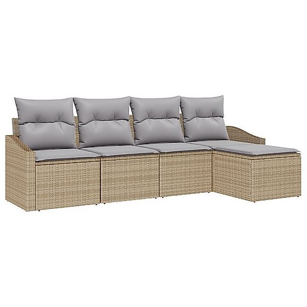 vidaXL Loungesofa 5-teiliges Garten Sofa Set mit Kissen Beige Poly Rattan, günstig online kaufen
