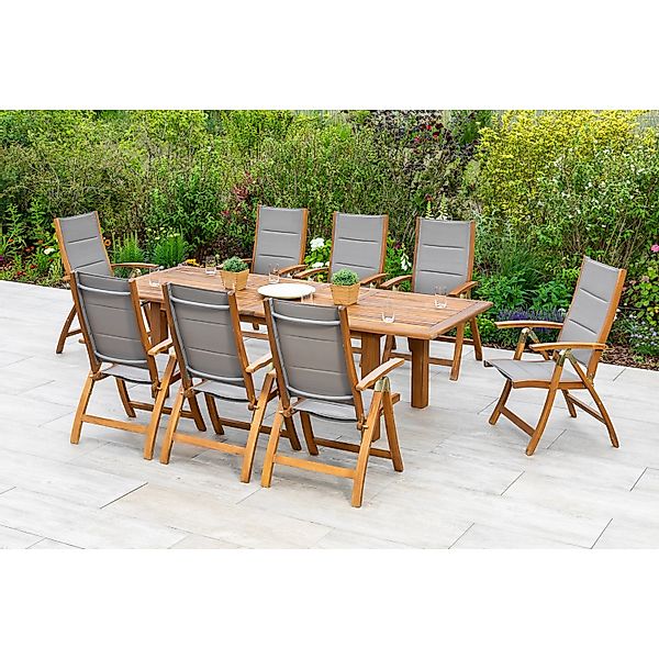 Merxx Acapulco Set 9-tlg. Doppel-Gartentisch Ausziehbar 180/260 x 100 cm günstig online kaufen
