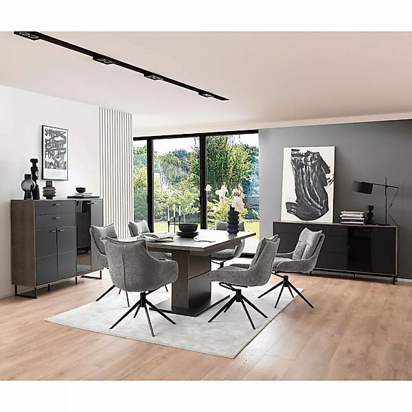 Esszimmer Set mit Ausziehtisch in schwarz mit Eiche VARAZZE-05 modern 3-tei günstig online kaufen