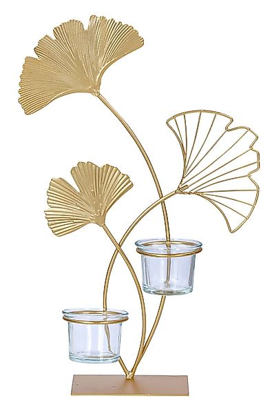 Levandeo® Teelichthalter, Teelichthalter H34cm Ginkgo Gold günstig online kaufen