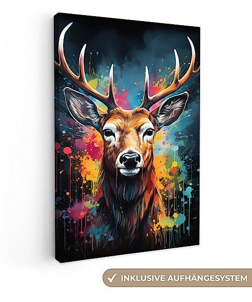 OneMillionCanvasses® Leinwandbild Hirsche - Graffiti - Tiere - Farben, Foto günstig online kaufen